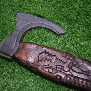 Handcrafted Snake-Head Viking Axe | Engraved Stainless Steel Blade & Carved Wooden Handle