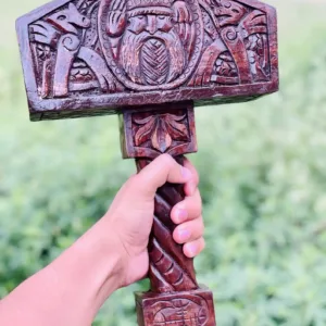 Hand-Carved Wooden Viking Thor's Hammer: Norse Mythology Decor