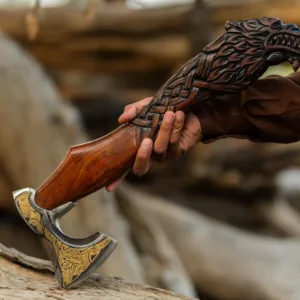 Handcrafted Viking Axe: Engraved Carbon Steel Blade
