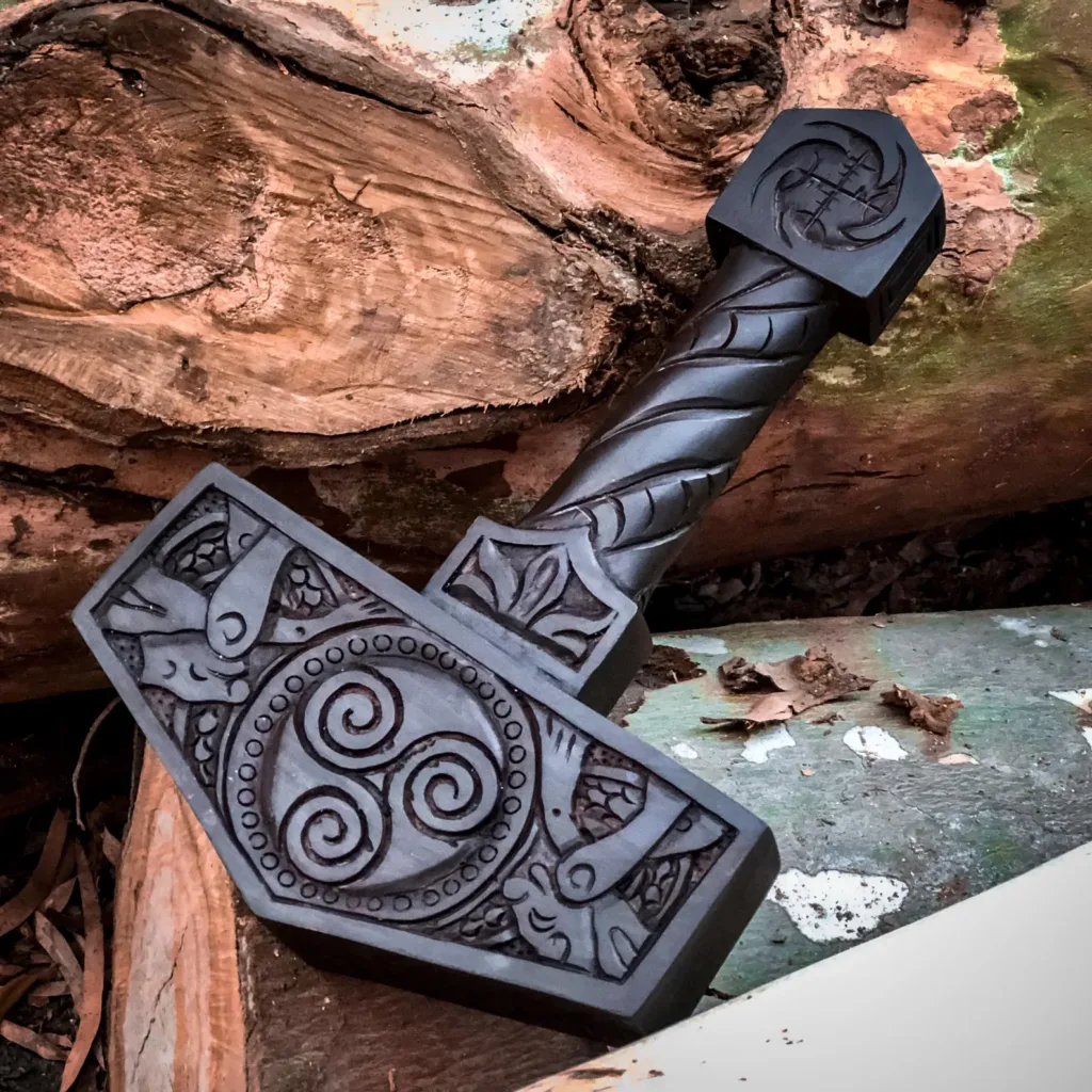 Hand Carved Viking Mjolnir Hammer: Norse Decor, Thor Replica