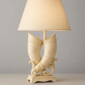 Floral Horns Table Lamp: Ivory Resin Carved Lighting