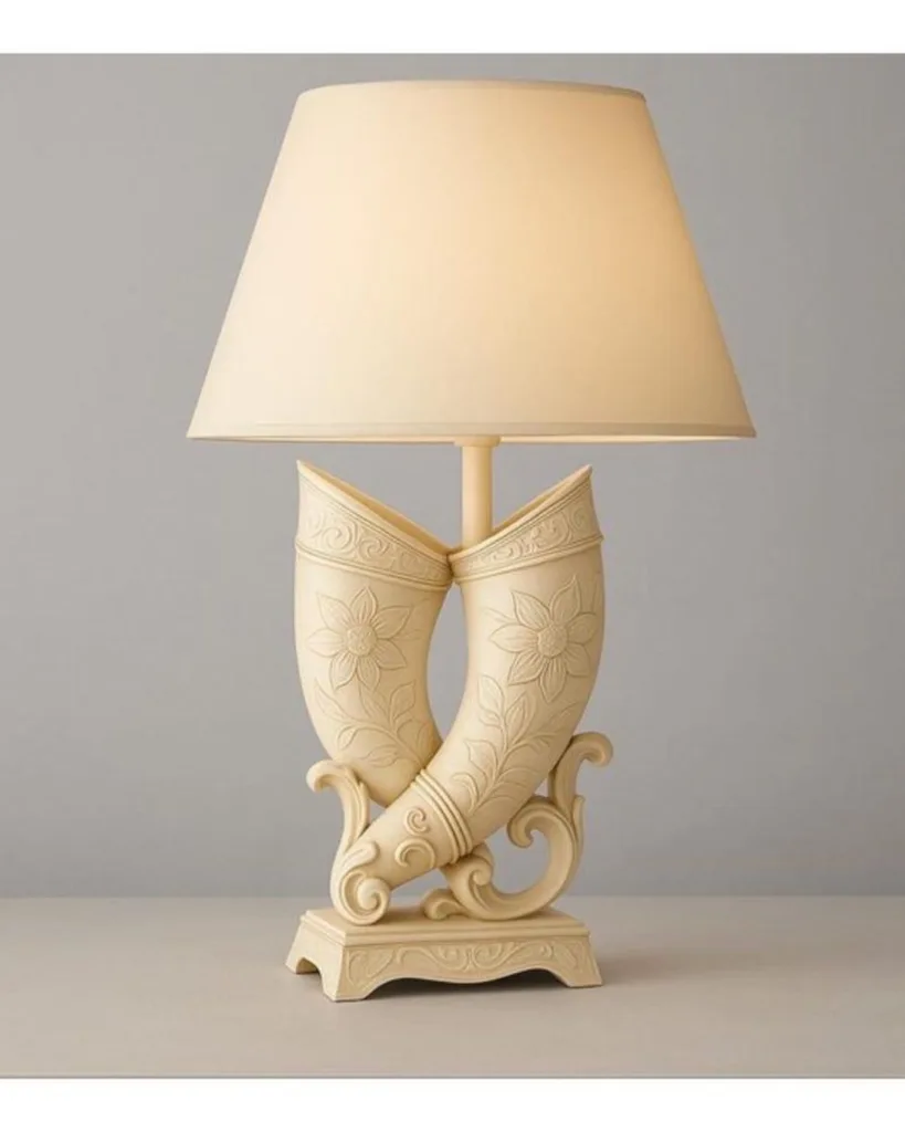 Floral Horns Table Lamp: Ivory Resin Carved Lighting