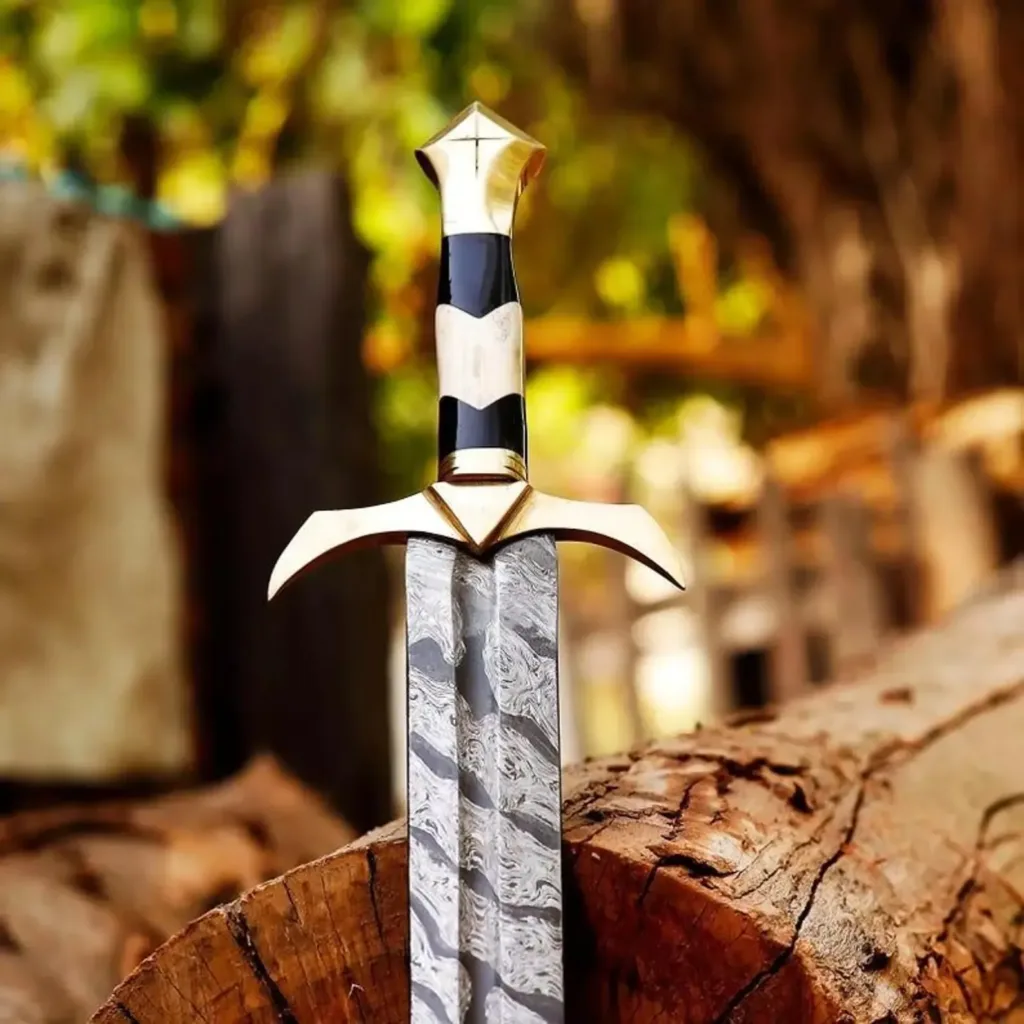 Hand-Forged Damascus Steel Fantasy Sword: Custom Sheath, Cosplay Ready
