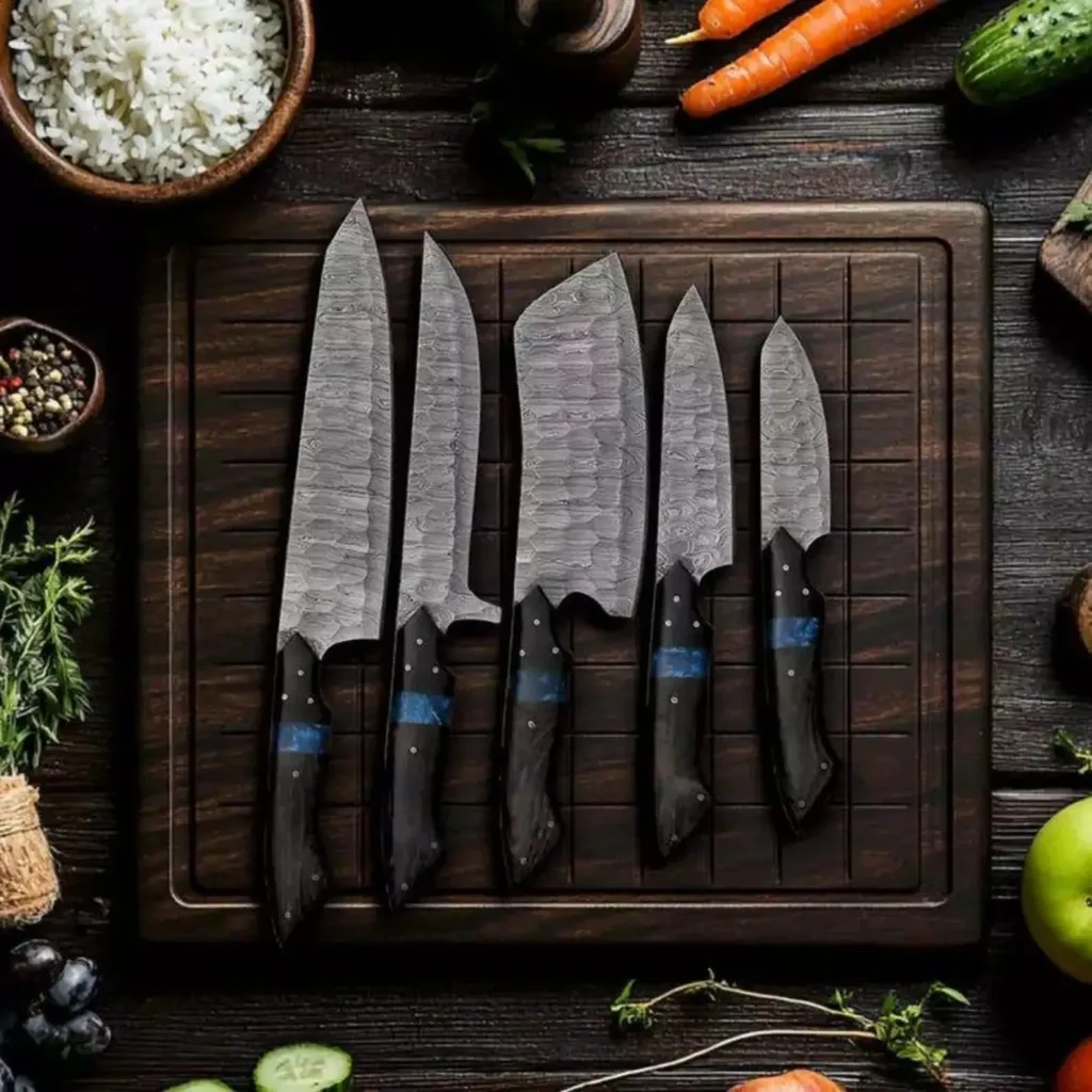 Handmade Damascus Steel Kitchen Knife Set: Resin Wood Handle, Chef Knives