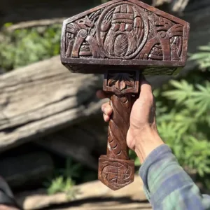 Hand Carved Wooden Mjolnir: Viking Thor Hammer, Norse Decor