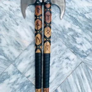 Hand-Forged Viking Axe Set: Twin Norse Runes, LARP Cosplay Axes
