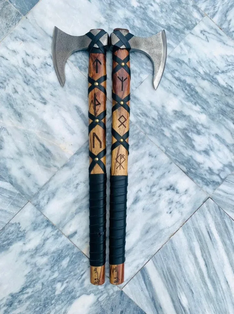 Hand-Forged Viking Axe Set: Twin Norse Runes, LARP Cosplay Axes