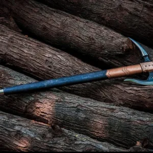 Hand-Forged Viking War Hammer Axe: Carbon Steel Head, Custom Wood Handle