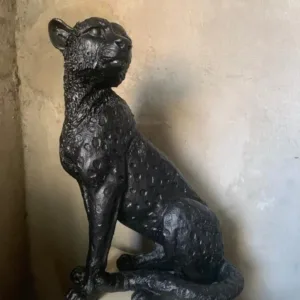 Handcrafted Resin Leopard Sculpture: Wildlife Art Decor, 15-Inch