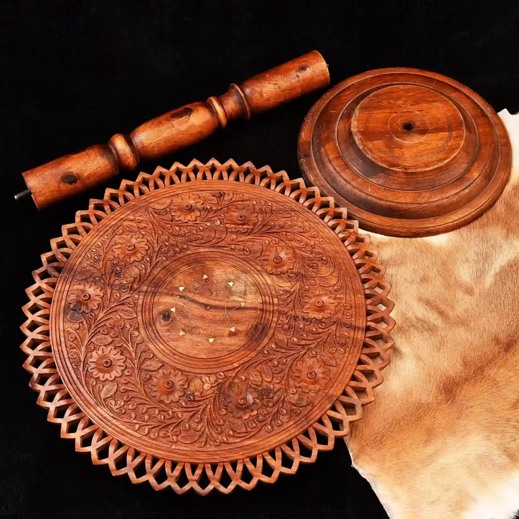 Hand-Carved Wooden Coffee Table: Bohemian Floral Lattice Decor
