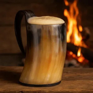 Handcrafted Viking Horn Mug with Handle: Norse Mead Cup