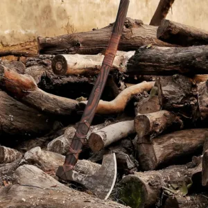 Hand-Forged Viking Battle Axe – Carbon Steel Bearded Axe with Leather Sheath