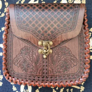 Medieval Handstitched PU Leather Hip Pouch: Medieval Celtic Viking Etched Design