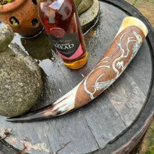 Viking Drinking Horn, With Odins Ravens