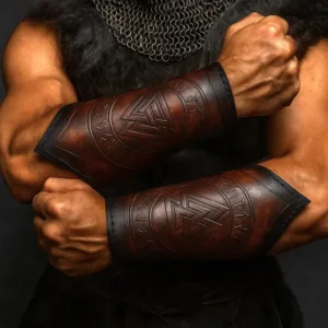 Norse Valknut Leather Bracer: Viking Arm Guard Costume Armor