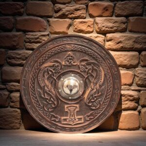 Handmade Carving 24'' Viking Shield: Hand-Carved Norse, Medieval Decor