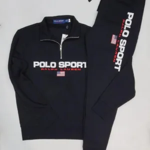 Mens Polo Ralph Lauren Printed Logo Black Tracksuit Set