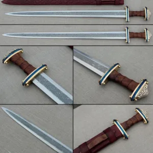 Handmade Forged Steel Sword, Viking Medieval Long Blade with Wooden Scabbard Gift For Him