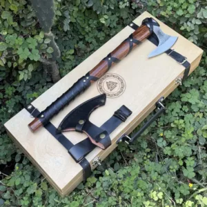 RAGNAR VIKING AXE Forged Camping Axe with Wooden box, Personalized engraved gift for him, Christmas Gift for men