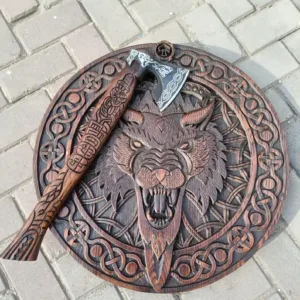 Custom Handmade Viking Set. or "Norse Heritage Shield  24''& Axe" | Historical Ritual Style Museum Replica.